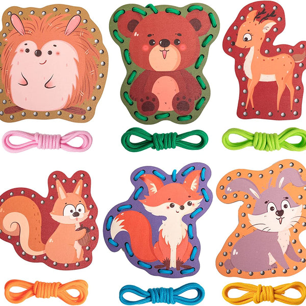Montessori Wooden Forest Animals Lacing Cards (6 Pack)