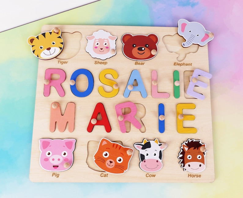 Unique Personalized Wooden Baby Name Puzzle – Custom Toddler Toy Gift, Puzzle Piece Names, Ideal Keepsake for Babies 18 Months, Best Baby Shower Gift