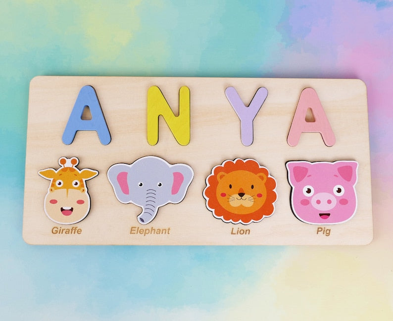 Unique Personalized Wooden Baby Name Puzzle – Custom Toddler Toy Gift, Puzzle Piece Names, Ideal Keepsake for Babies 18 Months, Best Baby Shower Gift