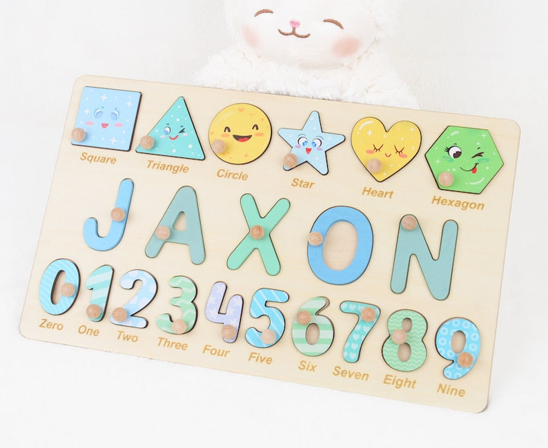 Personalized Algebraic Wooden Name Puzzle - Educational Preschool Toys for Girls, Number and Shape Learning Puzzle