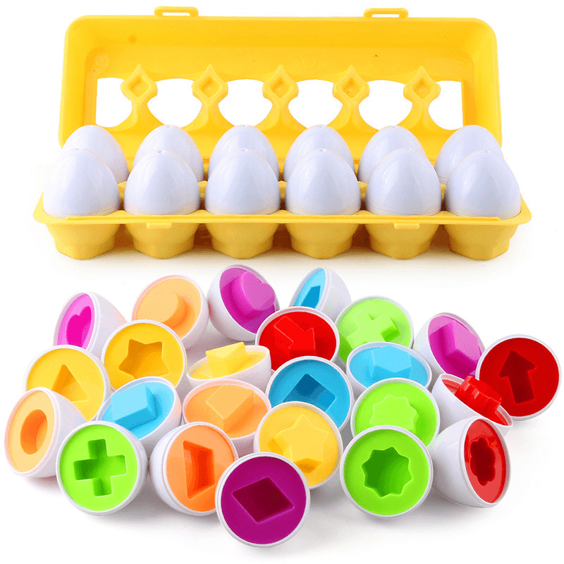 Montessori Matching Eggs 12 pcs Set Color & Shape Recognition Sorter Puzzle for Easter Travel Bingo Game Early Learning Educational Fine Motor Skill Montessori Gift for 1 2 3 Years Old Toddlers Kids Boys Girls