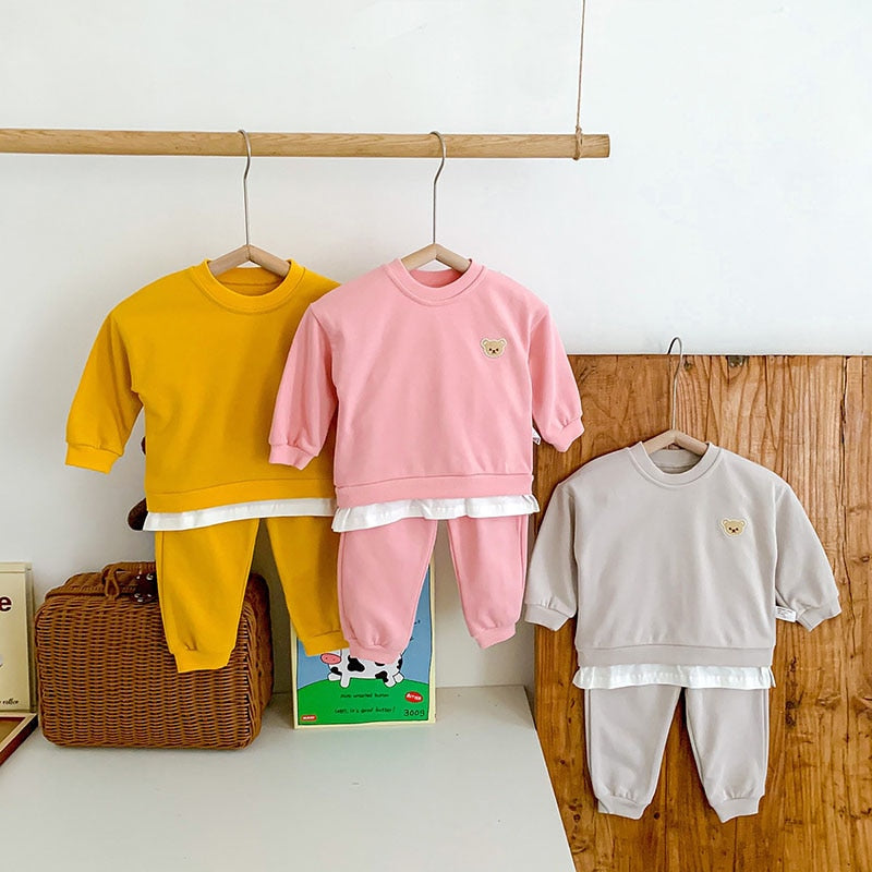 Babykleertjes set/beer borduurwerk hoodies en broeken 2 stuks pak voor 0-3 jaar