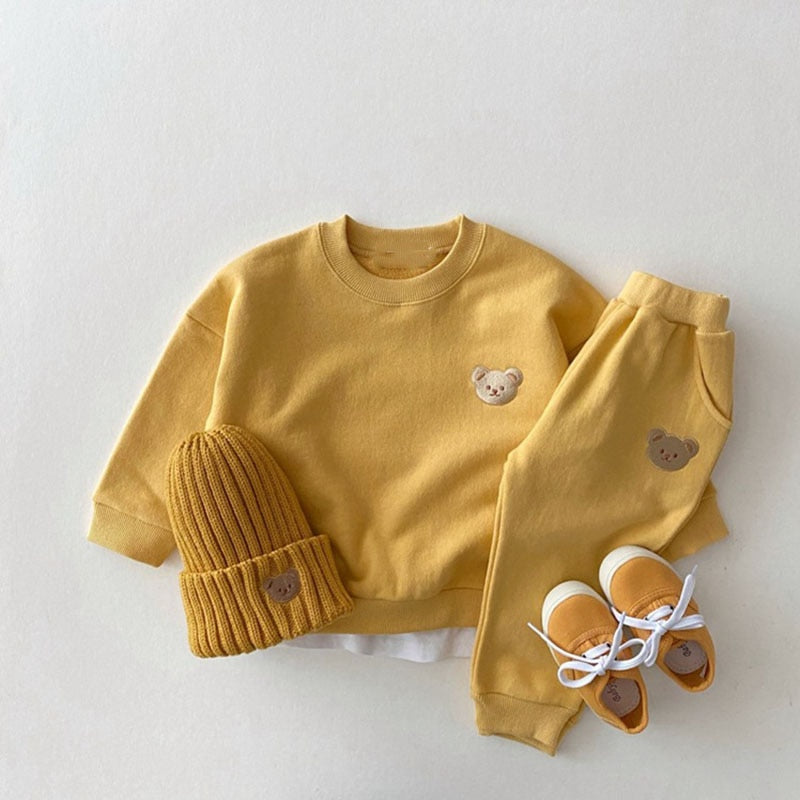 Babykleertjes set/beer borduurwerk hoodies en broeken 2 stuks pak voor 0-3 jaar
