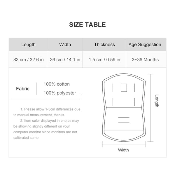 A safe and practical solution for keeping your baby cool and comfortable while on-the-go size chart