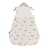 baby wearing a sleeveless sleep bag, suitable for ages 0-2 years with a 0.5 TOG rating for warmth  product variation FOX