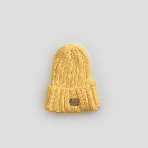 Candy Color Boys Knit Hats Girls Bear Head Embroidery Kids Caps