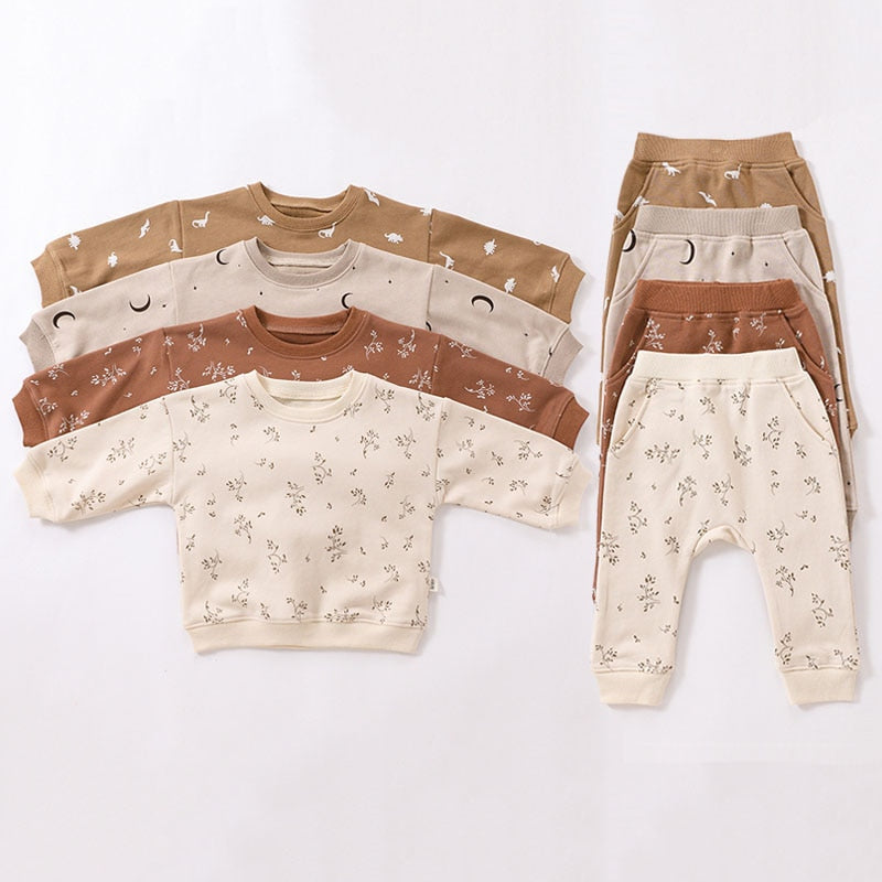 Earth tone Wildflower pattern Baby Set Top+ Pants