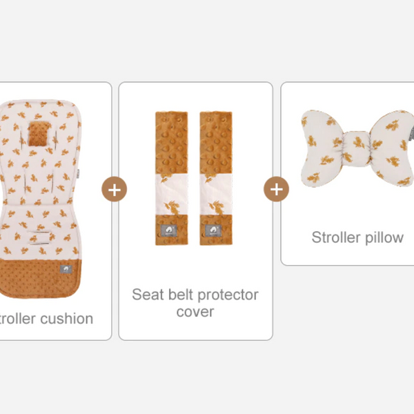 Stroller Bundle Set - Stroller Cushion Pad, Seat Belt Protector Cover, and Stroller Pillow for Baby Head Protector